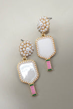 PICKLE BALL PEARL RACKET DROP EARRINGS