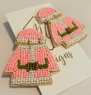 Pink Beaded Santa Suit Earrings