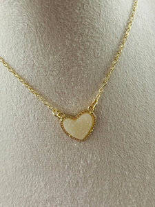 Large White Druzy Heart Necklace