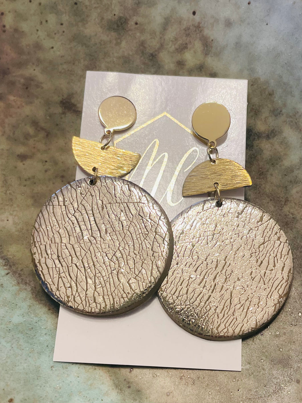 Round Clay Gold and Brown Earrings