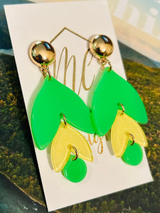 Yellow and Bright Green Leaf Earrings