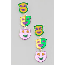 Mardi Gras Mirror Masks Chain Dangle Earrings