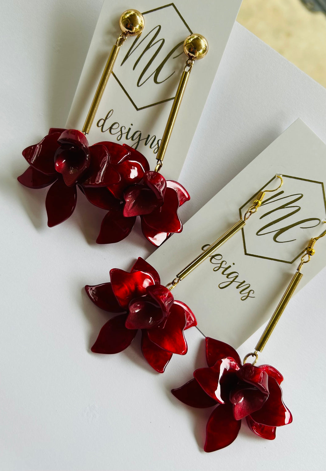 Maroon Acrylic Flower Drop Earrings