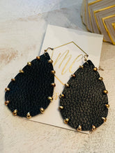 Leather and Gold Teardrop Earrings