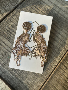 Tiger Earrings Gold and Silver Metal Filigree