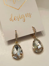 Gold Teardrop Rhinestone Dangle Drop Earrings