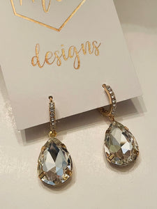 Gold Teardrop Rhinestone Dangle Drop Earrings