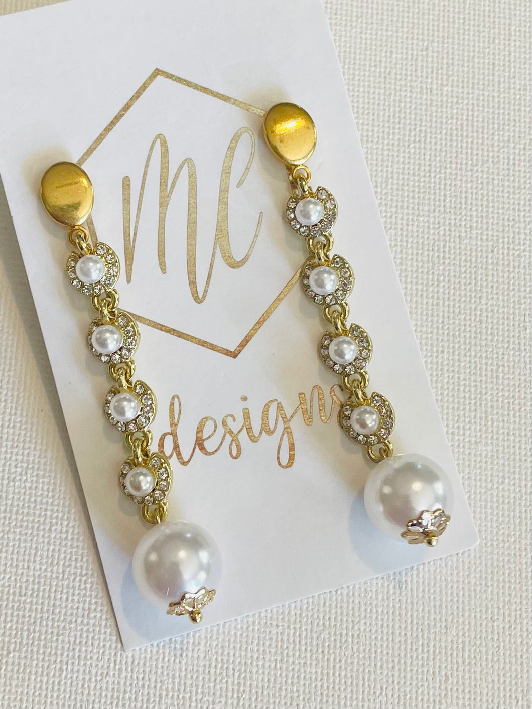 Gold and Pearl Long Earrings