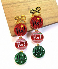 HO HO HO Christmas Ball Ornament Earrings