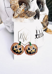 Rhinestone Pumpkin Halloween Stud Earrings