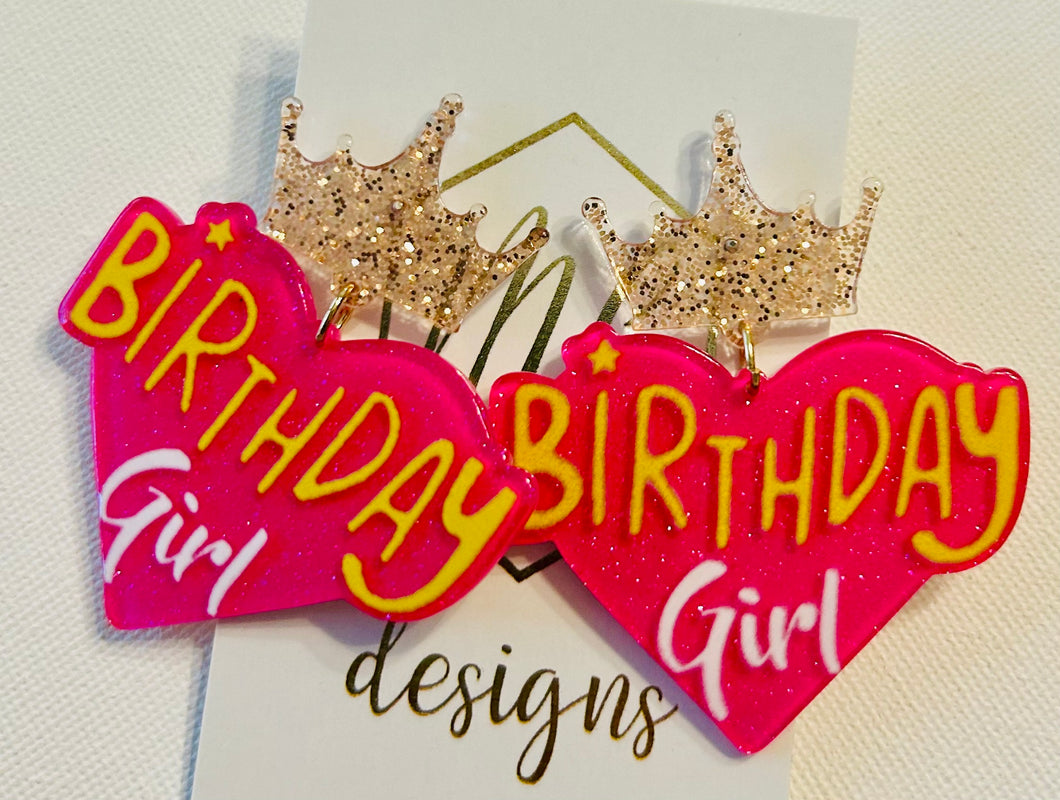 Large Heart Birthday Girl Earrings