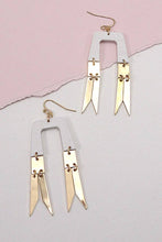 GEO ARCH WOOD GOLD METAL DROP EARRINGS