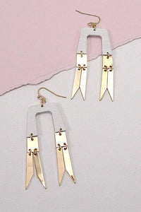 GEO ARCH WOOD GOLD METAL DROP EARRINGS