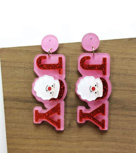 Fun Glitter JOY Santa Christmas Acrylic Earrings