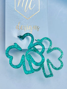 Green Glitter Clover Earrings