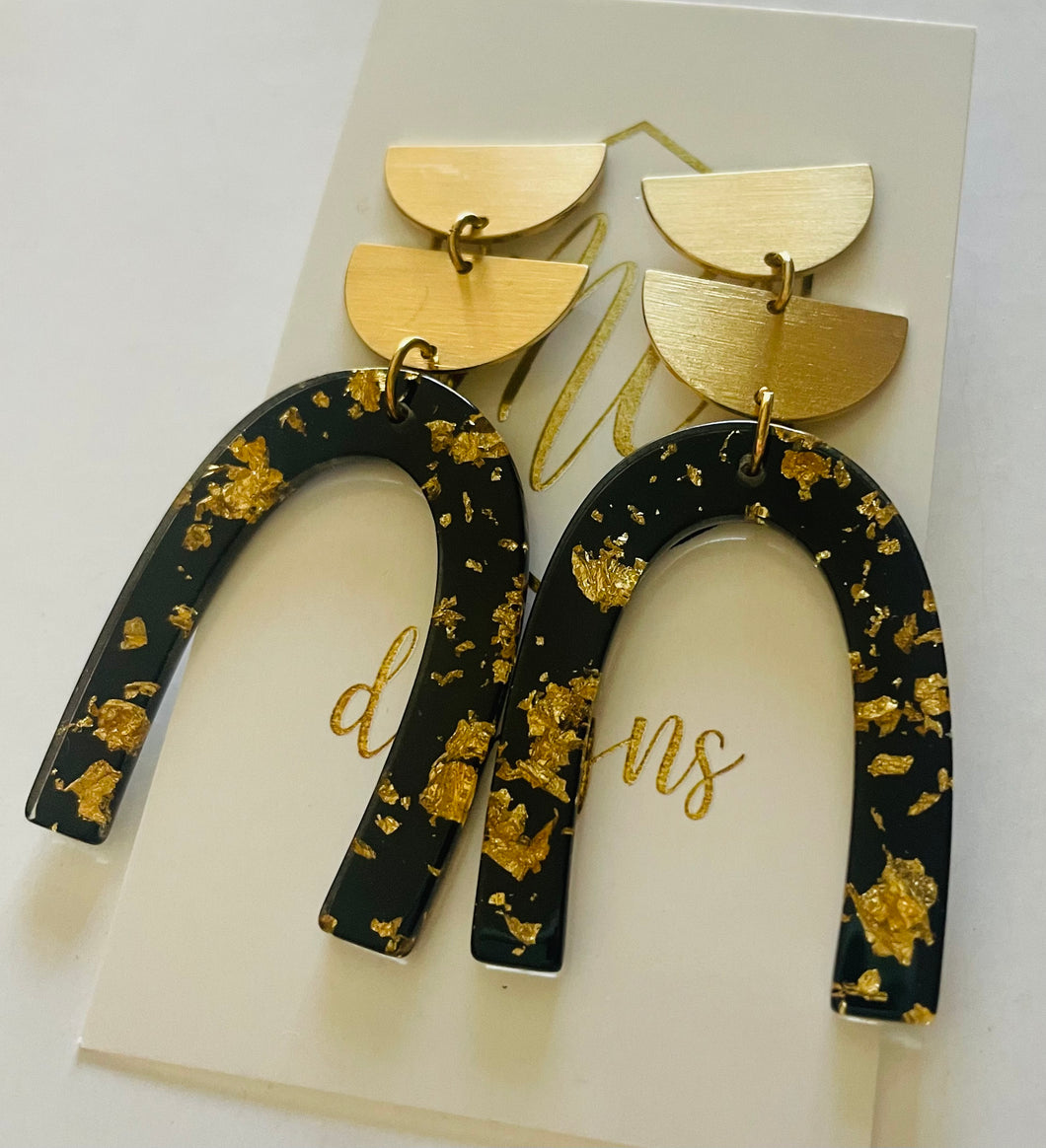 Gold and Acrylic Gold Flake Arch Earrings