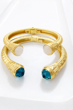 Jeweled Ended Ornate Hammered Gold Cuff Bracelets