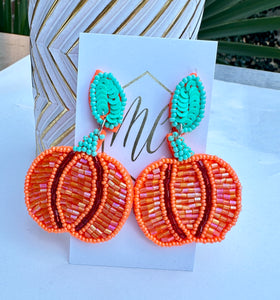 Fall Pumpkin Beaded Earrings Halloween