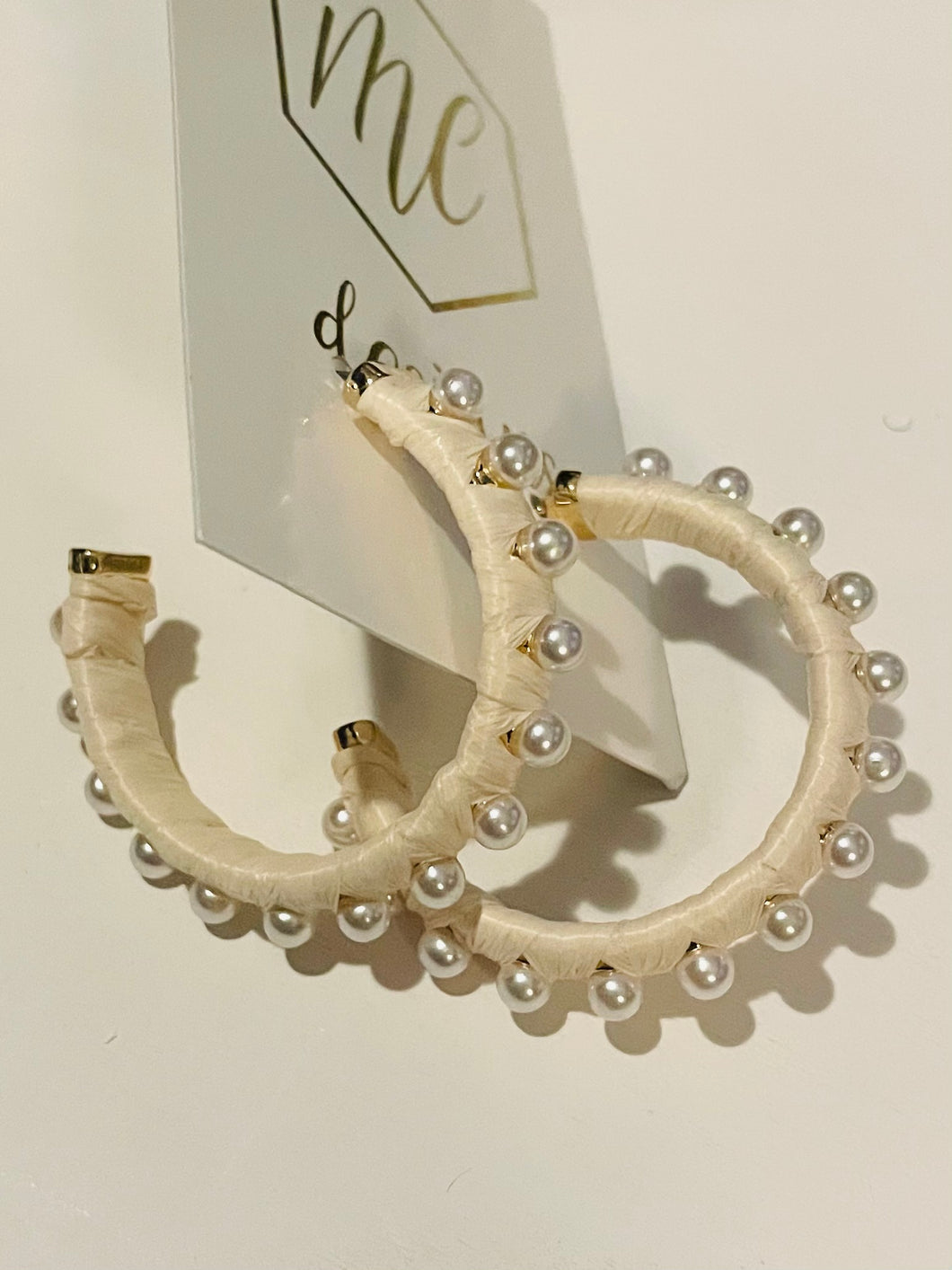 Gray or Cream Hoop with Pearls