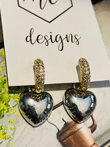 Chunky Heart Rhinestone Hoops