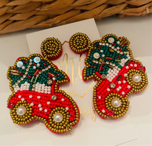 Seed Bead Red Christmas Truck with Christmas Tree Earrings