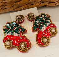 Seed Bead Red Christmas Truck with Christmas Tree Earrings