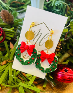 Clay Christmas Wreath Earrings