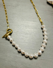 Gold and pearl necklace with toggle clasp