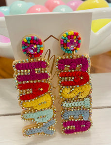 Sequin Happy Easter Earrings