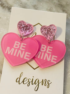 Acrylic Heart Earrings Be Mine Hug Me