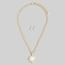 Square Faceted Stone Pendant Chain Necklace Set
