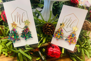 Christmas Tree Confetti Acrylic Earrings