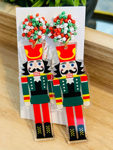 Red and Green Acrylic Nutcracker Earrings