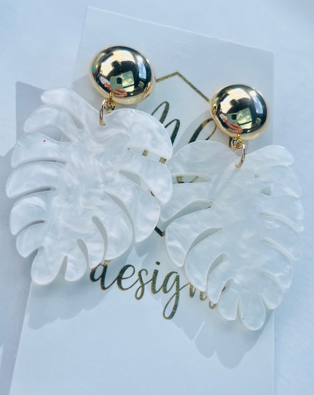 White Palm Leaf Earrings