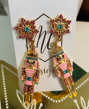 Pink Nutcracker with Snowflake Earrings
