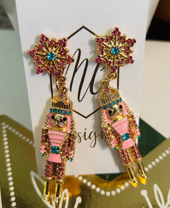 Pink Nutcracker with Snowflake Earrings