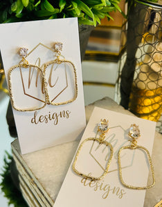 Gold Rectangular Oval Earrings