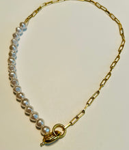 Gold and pearl necklace with toggle clasp