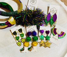 Mardi Gras Pom Pom Balls and Boots Earrings