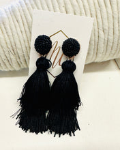 Black and White Tassel Fringe Statement Earrings