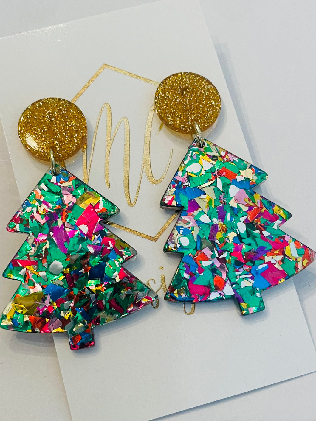 Confetti Glitter Christmas Tree Earrings