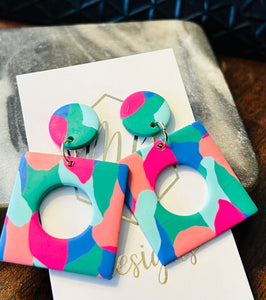 Colorful clay square earrings