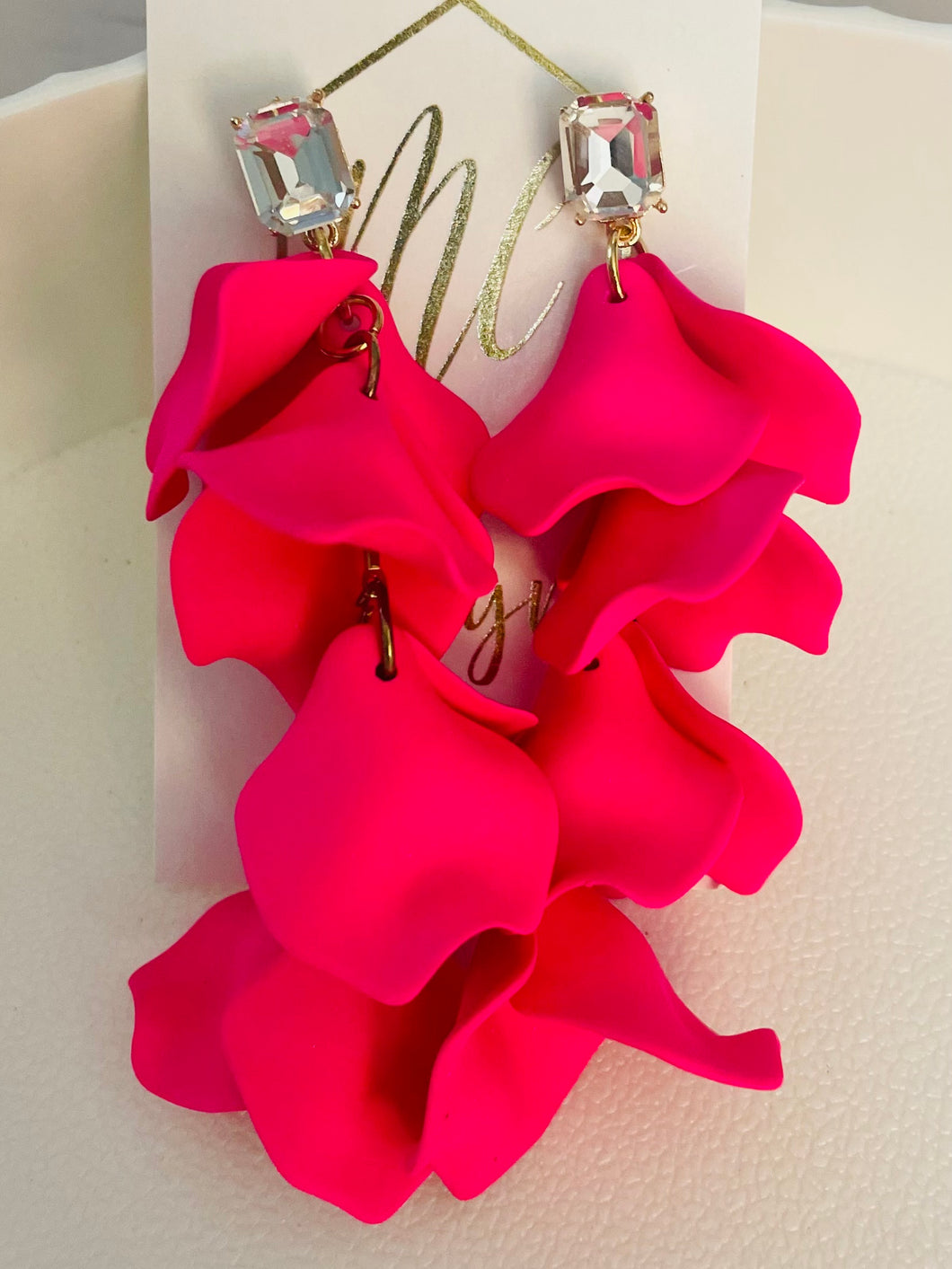 Hot Pink Reverse Petal Earrings with Tops