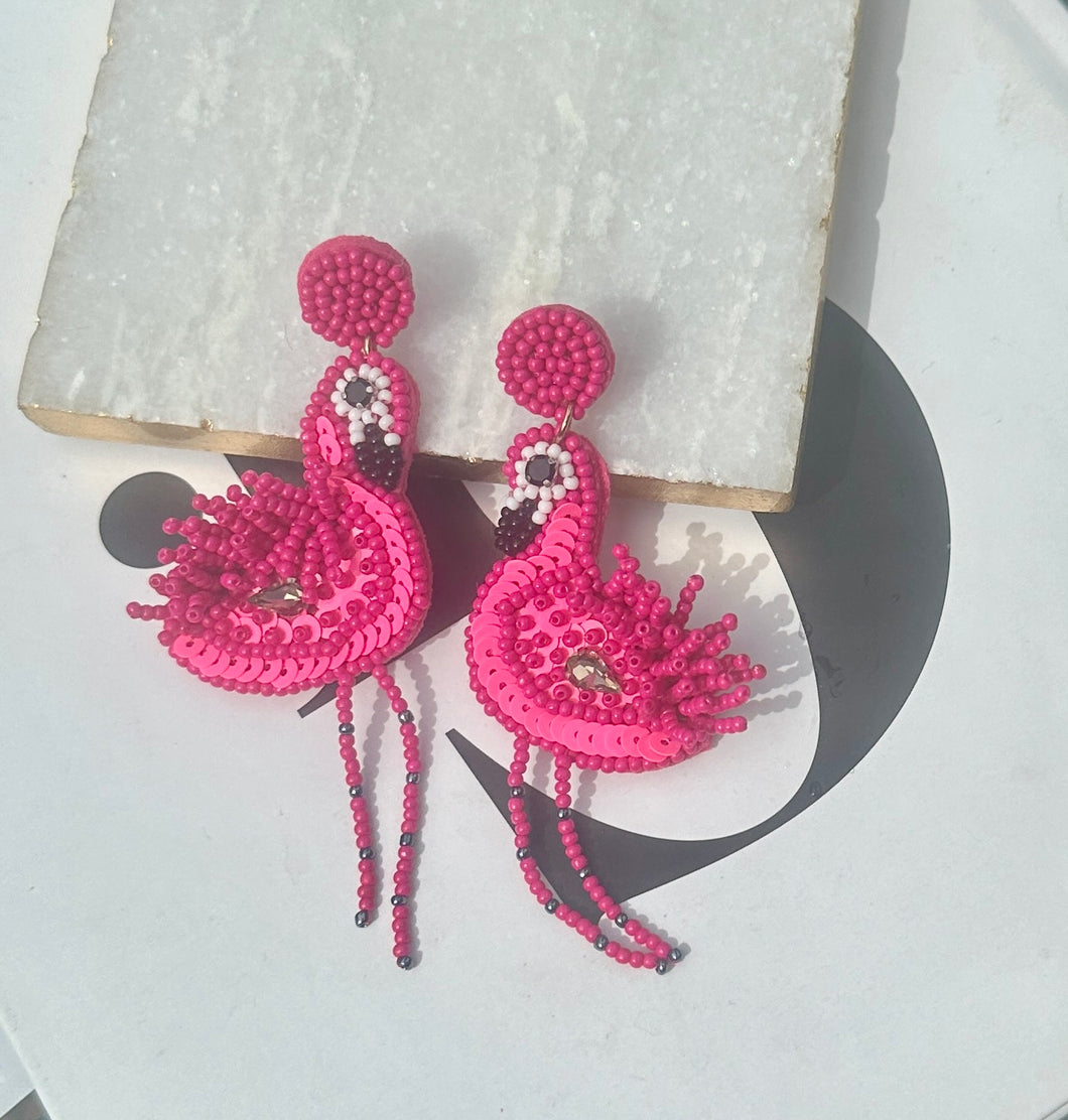 Fun Seed Bead Flamingo Earrings