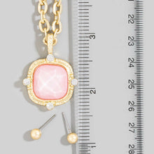 Square Faceted Stone Pendant Chain Necklace Set