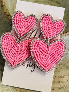 Double Heart Seed Bead Earrings