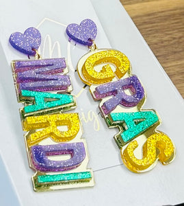 MARDI Gras Acrylic Word earrings