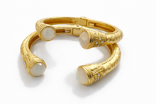 Jeweled Ended Ornate Hammered Gold Cuff Bracelets