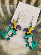 Acrylic Alligator Mardi Gras Earrings