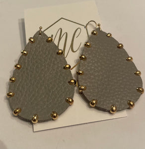 Leather and Gold Teardrop Earrings